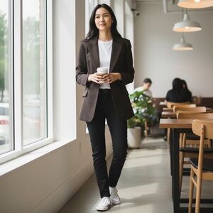SUZY Classic Pinstripe Blazer in Dark Brown